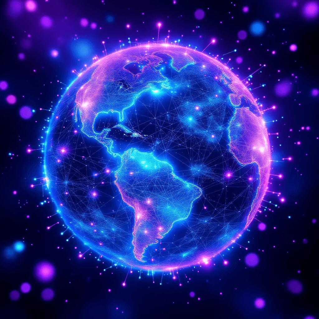 Imagem do globo terrestre com efeitos de tecnologia